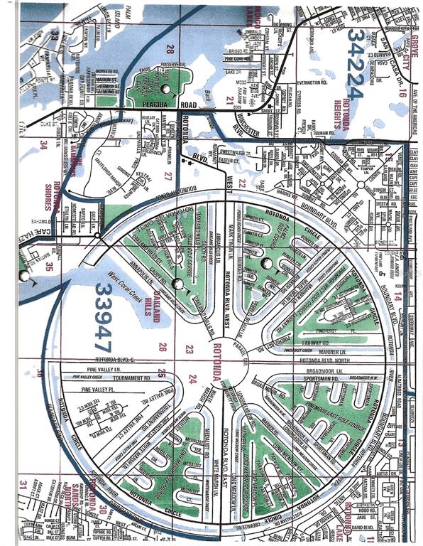 This is a map showing the street layout and golf courses of the Rotonda area — 95 LONG MEADOW LANE, ROTONDA WEST, FL