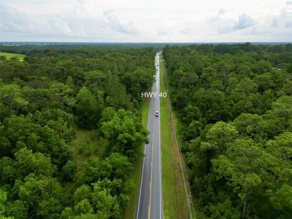 An aerial view shows a straight highway cutting through a dense, green forest — TBD W HWY 40, OCALA, FL