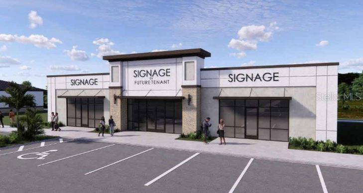 This is a rendering of a modern commercial retail building with a parking lot — 5086 OLD TAMPA HWY UNIT 02, KISSIMMEE, FL