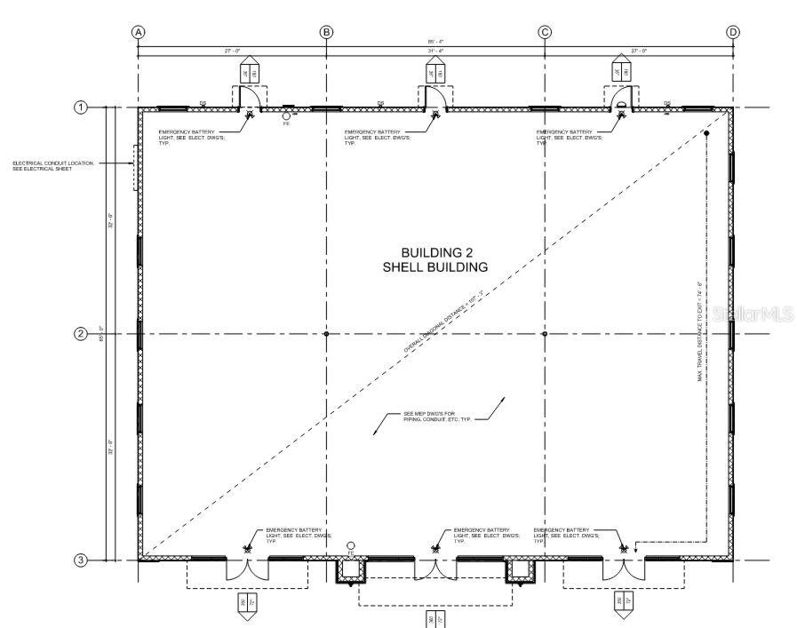 This is a floor plan for a shell building featuring multiple exits and emergency lighting — 5086 OLD TAMPA HWY UNIT 02, KISSIMMEE, FL