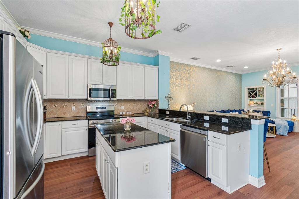 A kitchen with white cabinets, black granite countertops, stainless steel appliances, and light blue walls — 111 S DELAWARE AVENUE UNIT 3, TAMPA, FL