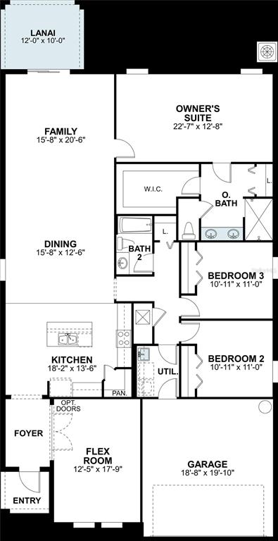 This is a floor plan for a single-story house with three bedrooms and a garage — 2928 BERRY COPPICE PLACE, WIMAUMA, FL