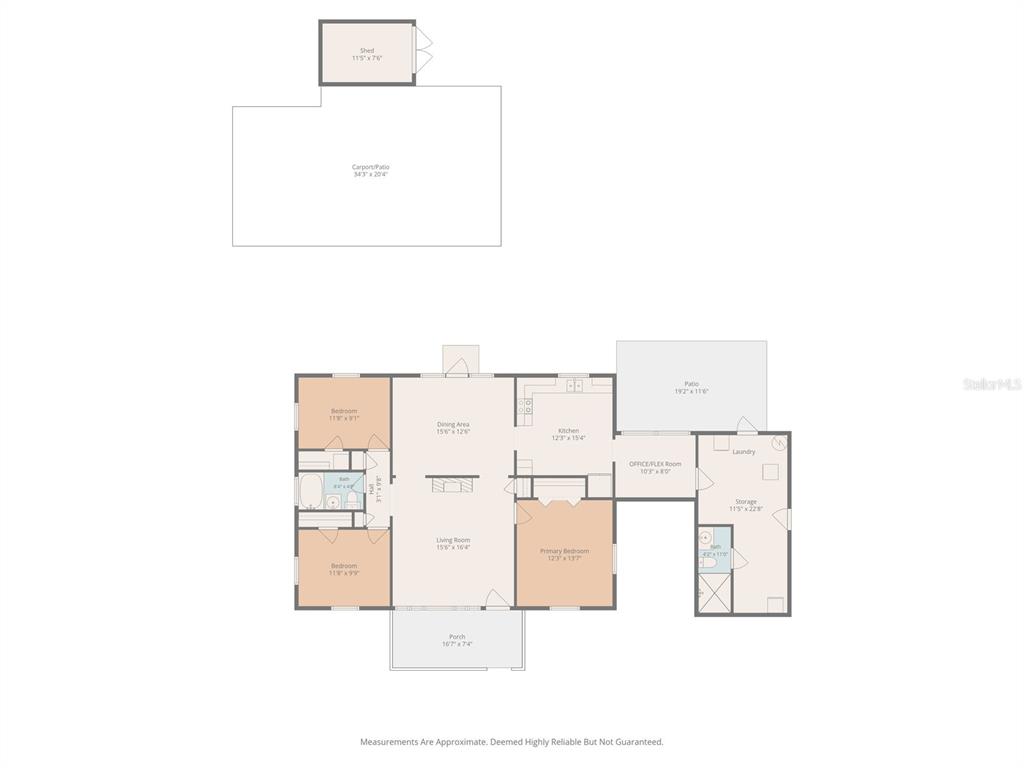 This is a floor plan showing the layout of a house with a detached carport — 5015 15TH AVENUE S, GULFPORT, FL