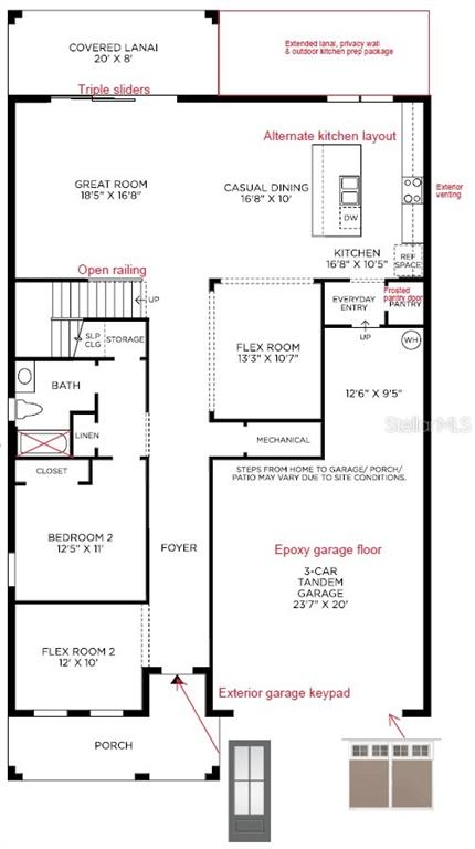 This is a floor plan for a single-story home with a three-car tandem garage — 1527 RIDGEBACK LANE, APOPKA, FL