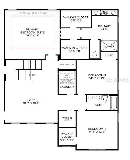 This is a floor plan of a residential second story featuring four bedrooms and a loft — 1527 RIDGEBACK LANE, APOPKA, FL