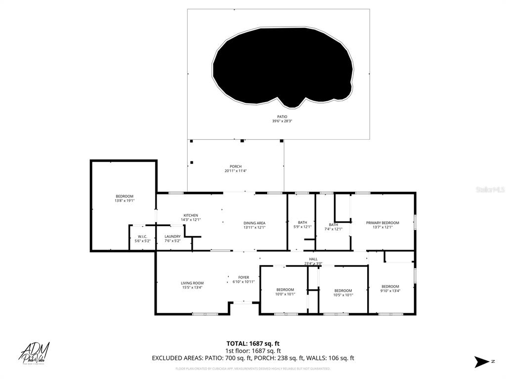 This is a floor plan of a single-story house featuring five bedrooms and a large patio — 323 GREENWOOD AVENUE, LEHIGH ACRES, FL