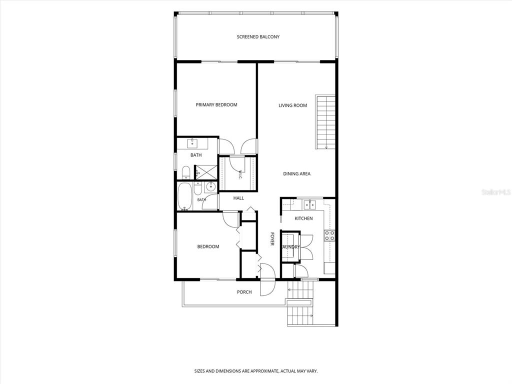 This is a floor plan for a two-bedroom apartment with a screened balcony and porch — 10301 WATERBIRD WAY UNIT 39, BRADENTON, FL