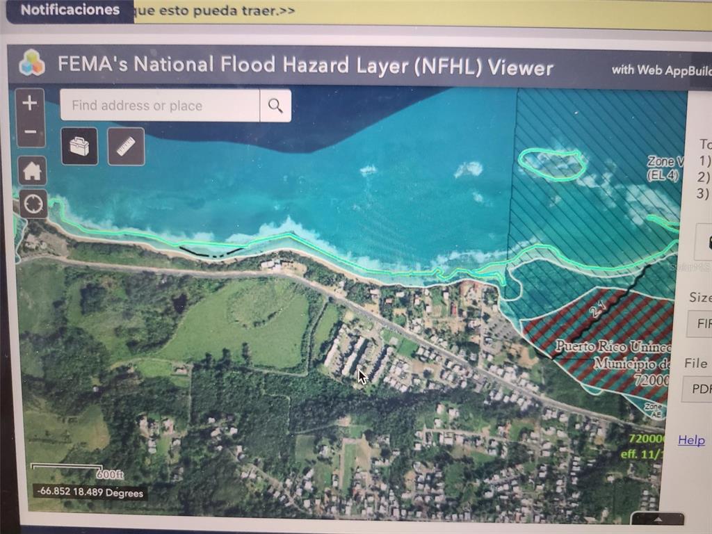 This is a FEMA National Flood Hazard Layer map showing coastal flood zones in Puerto Rico — CARR 485 KM 1.7 BO. MEMBRILLO, CAMUY, PR