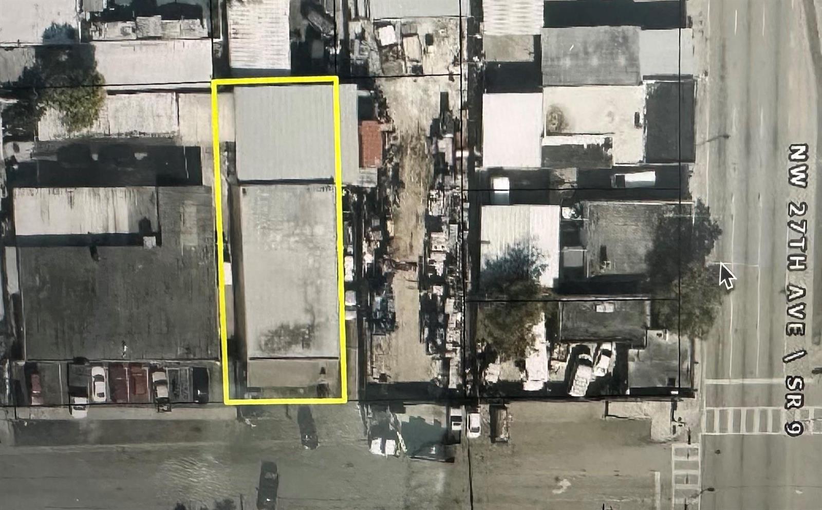 An aerial map view shows a rectangular property highlighted in yellow near a main road — 2717 NW 34th Street, Miami FL 33142, MIAMI, FL
