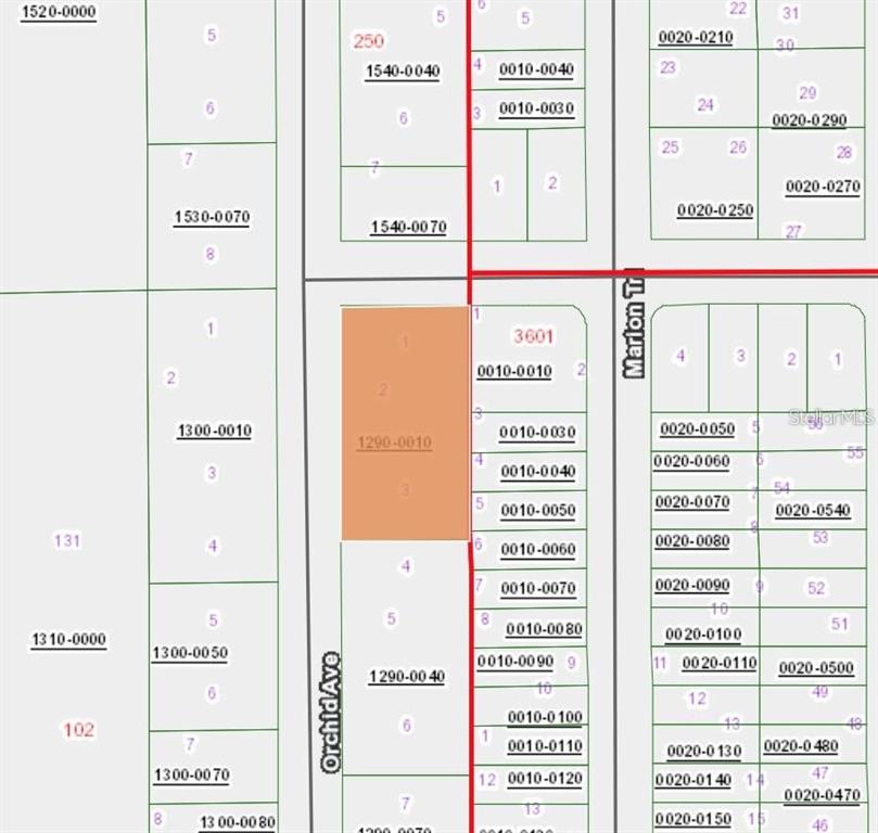 This is a plat map showing property lot lines and parcel identification numbers — XX ORCHID AVE, INTERLACHEN, FL