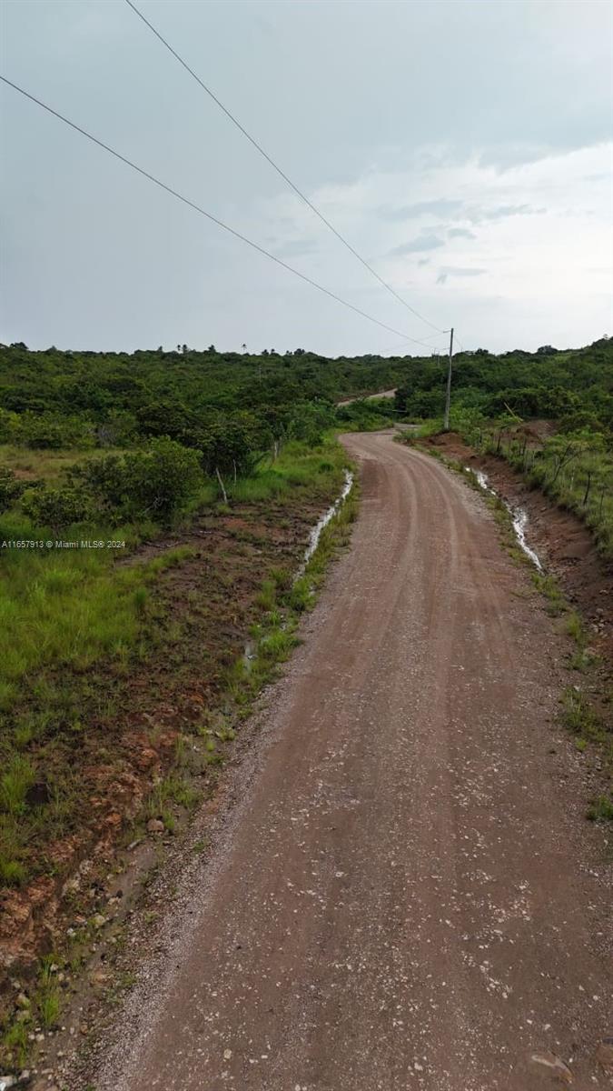 A dirt road winds through a rural landscape with dense vegetation and overhead power lines — Corr Juan Diaz Anton Republic of Panama, 00 000000, 00