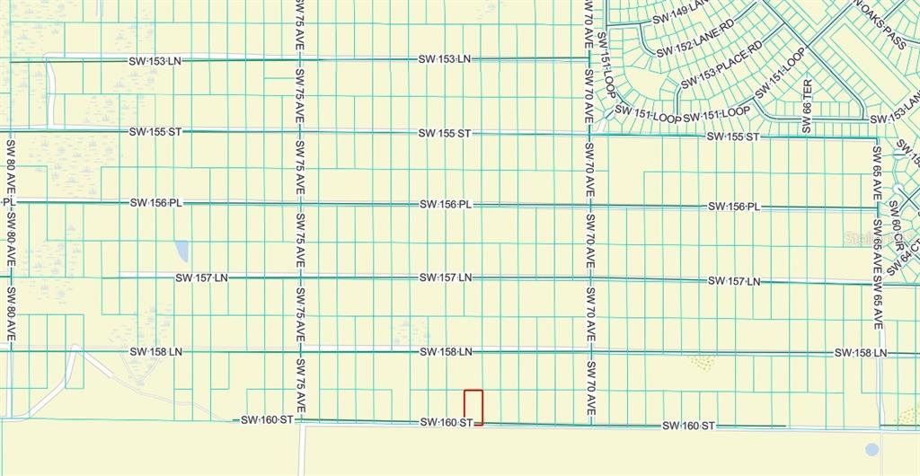 This is a map showing a highlighted rectangular property lot located along SW 160 St — SW 160TH STREET UNIT 201, DUNNELLON, FL