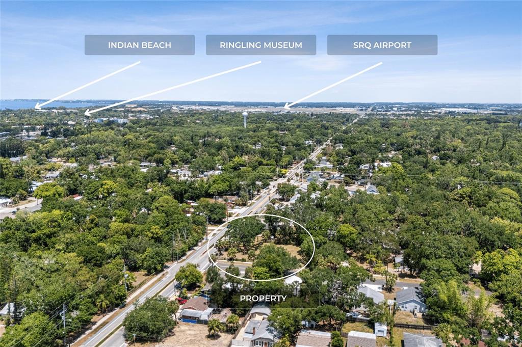 This aerial view shows a vacant, tree-covered lot located along a road near Sarasota — 1207 34TH STREET, SARASOTA, FL