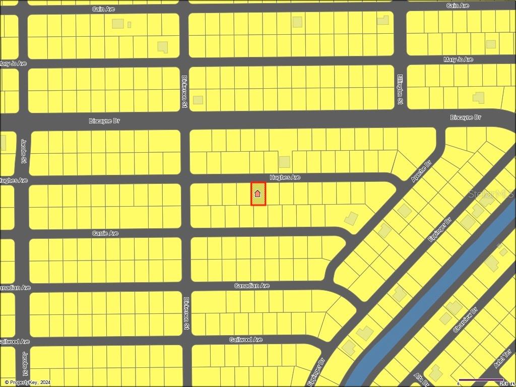 This is a map showing a residential neighborhood with a highlighted property on Hughes Avenue — 14119 HUGHES AVENUE, PORT CHARLOTTE, FL