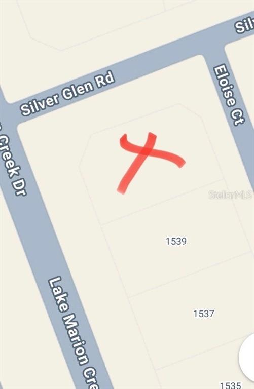 This is a map showing a residential lot marked with a red X — ELOISE COURT, POINCIANA, FL