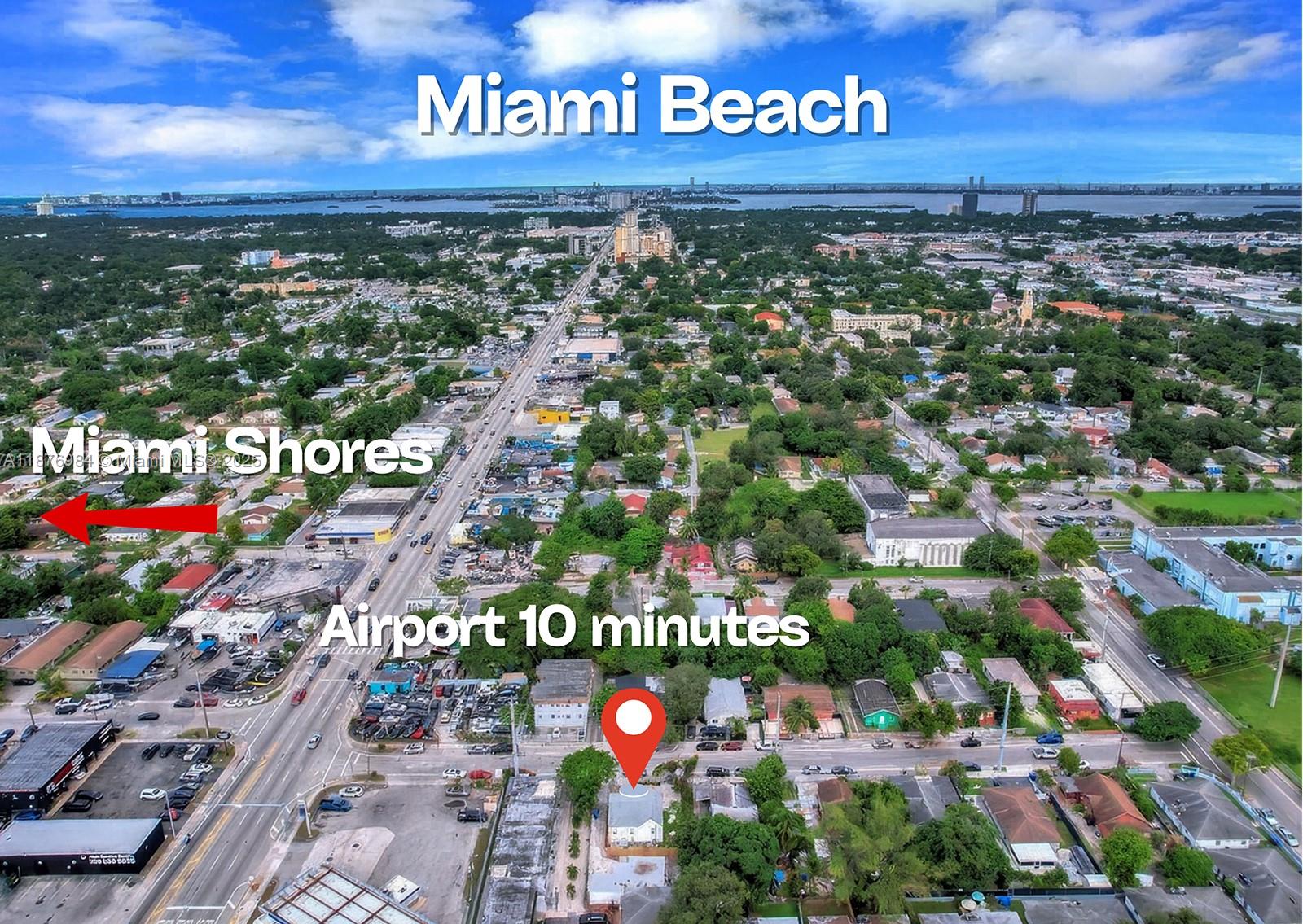 An aerial view of a residential neighborhood with a red location pin on a house — 7814 NW 5th Ct, Miami FL 33150, MIAMI, FL