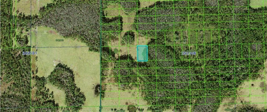 An aerial map view shows a highlighted rectangular plot of land surrounded by wooded areas — JUDY RD, POLK CITY, FL