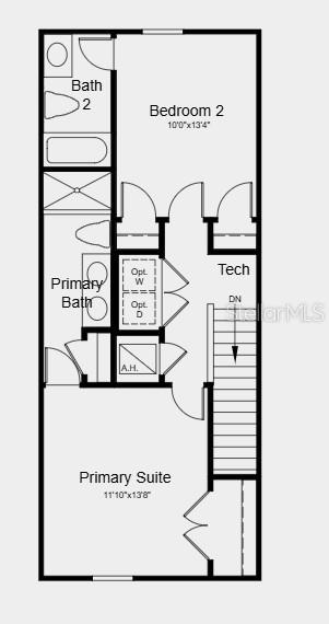 This floor plan shows the upper level of a home with a primary suite and bedroom — 10593 ORBIT TERRACE, SARASOTA, FL