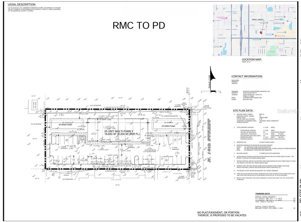 This is a site plan rendering for a proposed 25-unit multi-family residential development — 11724 N 14TH STREET, TAMPA, FL