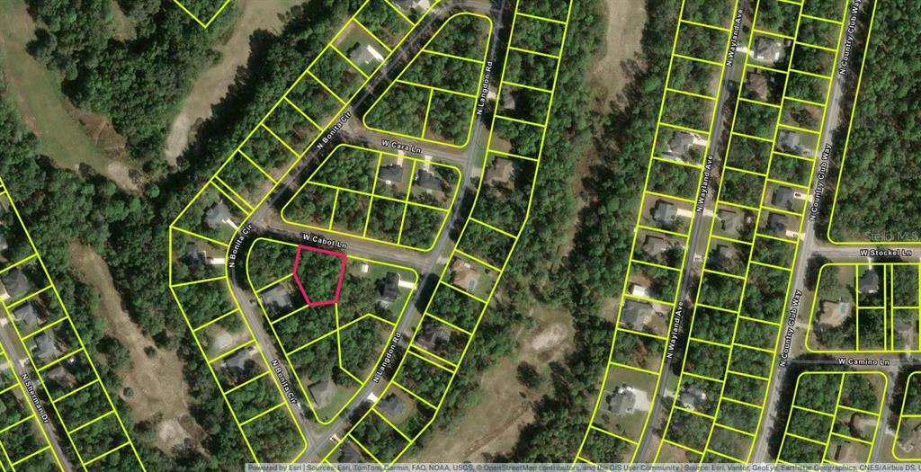 This is an aerial map showing a highlighted vacant lot located at a street intersection — 458 W CABOT LANE, DUNNELLON, FL