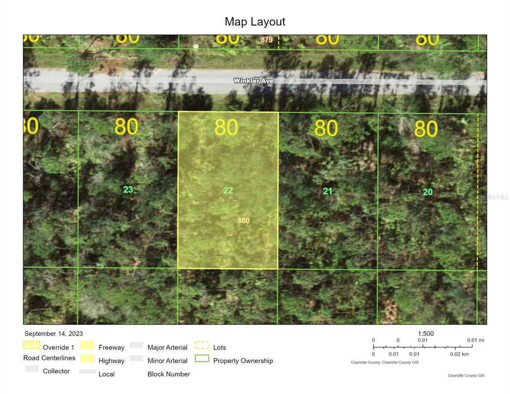 This map layout shows a highlighted property lot numbered 22 along Winkler Avenue — 20217 WINKLER AVENUE, PORT CHARLOTTE, FL