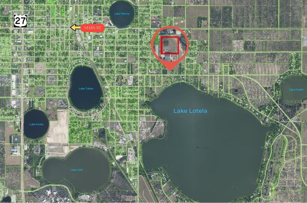 An aerial map shows a highlighted property lot near Lake Lotela and Main Street — 611 S WILLOW AVENUE, AVON PARK, FL