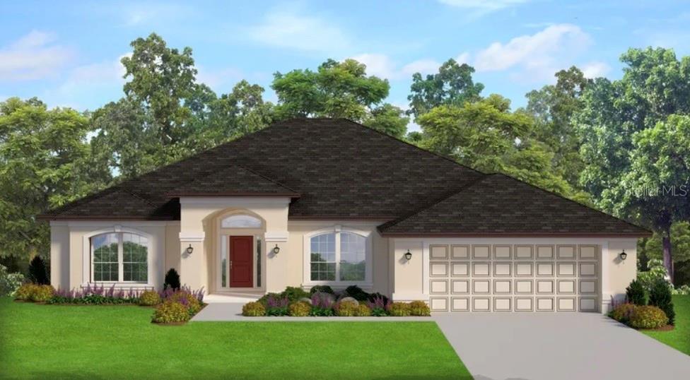 This is a digital rendering of a single-story suburban house with a three-car garage — 5907 FARMINGTON AVENUE, NORTH PORT, FL