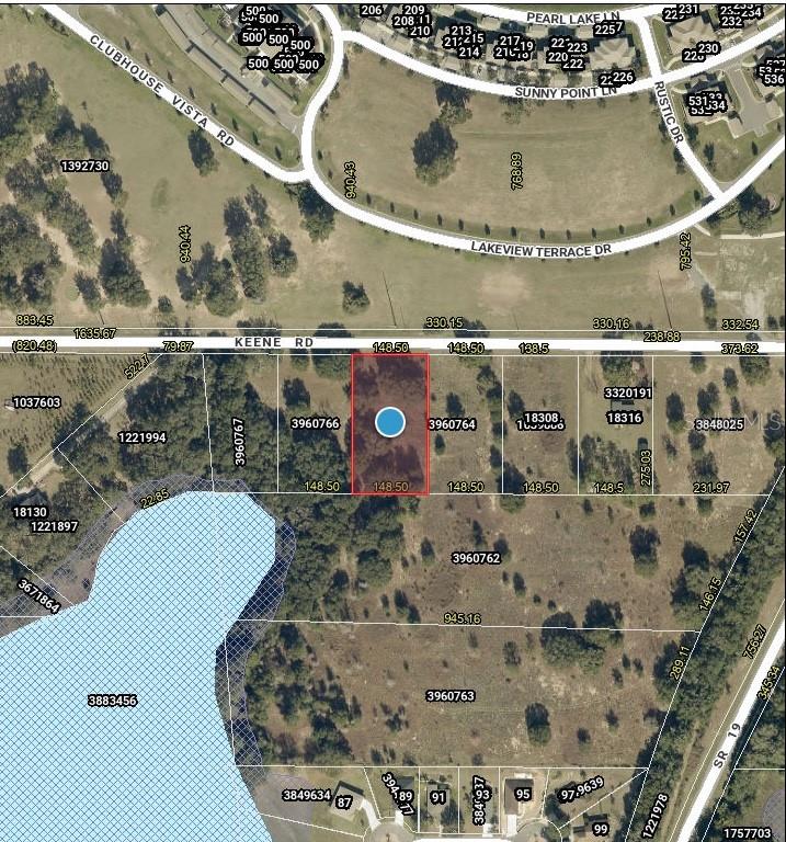This is a map showing a rectangular parcel of land highlighted in red — TBD KEENE ROAD, ALTOONA, FL