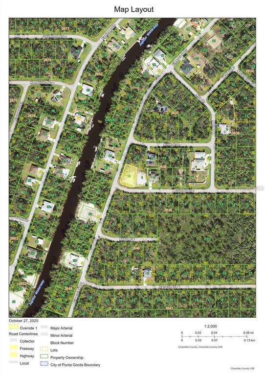 This is a map showing property lots, roads, and a canal in a residential area — 1372 CLEARVIEW DRIVE, PORT CHARLOTTE, FL