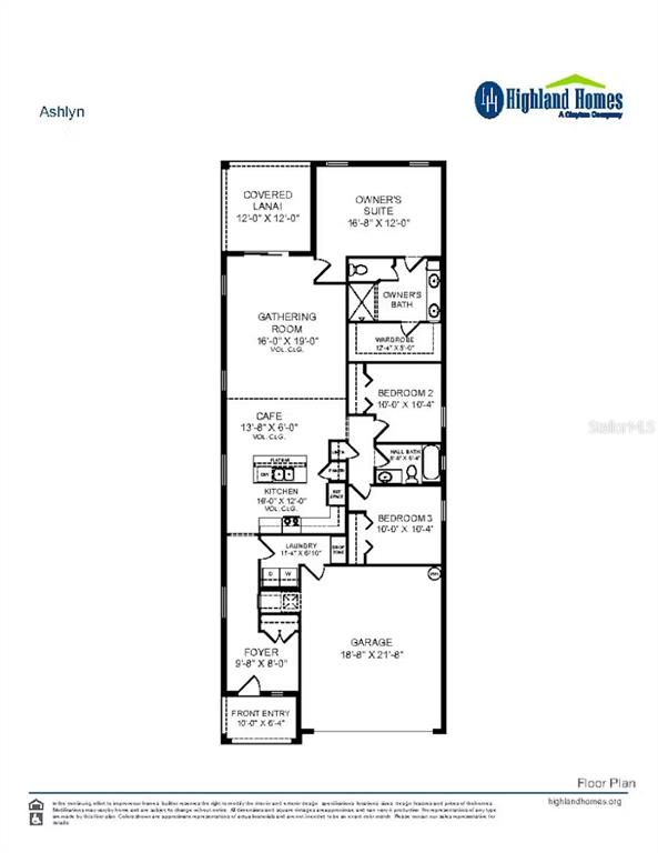 This is a floor plan for a residential home labeled Ashlyn by Highland Homes — 6775 FLAGSTONE AVENUE, LAKELAND, FL