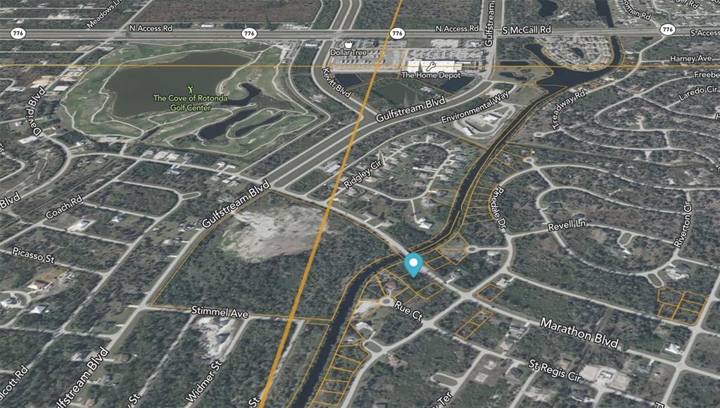 An aerial map view showing a residential lot highlighted in a suburban neighborhood — 13101 MARATHON BOULEVARD, PORT CHARLOTTE, FL