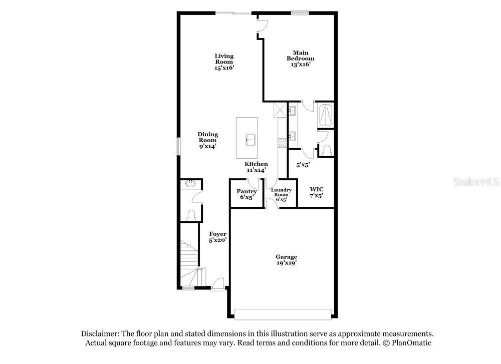 This is a floor plan of a single-story home with a garage and main bedroom — 17900 BEAMING RAYS LANE, LUTZ, FL