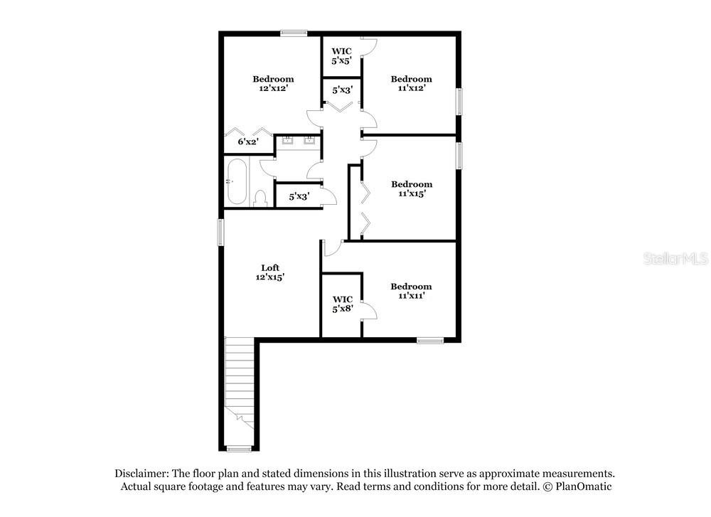 This is a floor plan showing the layout of an upper level with four bedrooms — 17900 BEAMING RAYS LANE, LUTZ, FL