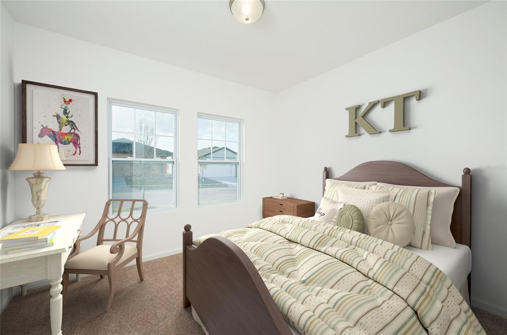 This is a rendering of a bedroom featuring a bed, desk, and two windows — 10862 CURVING CREEK LOOP, PARRISH, FL