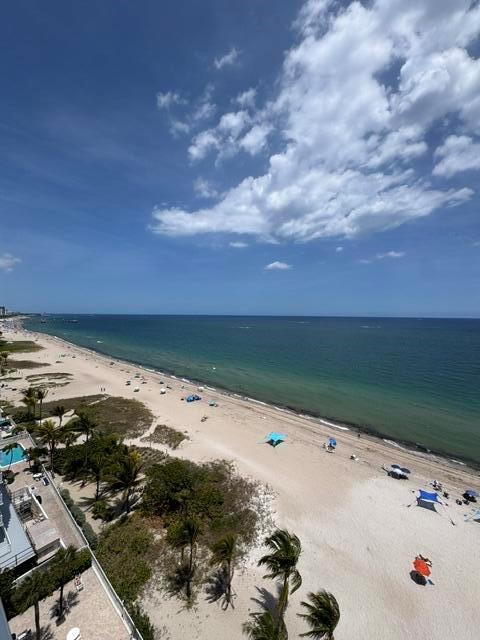 An elevated view of a sandy beach, ocean, and palm trees under a blue sky — 1000 S Ocean Boulevard # 14a, Pompano Beach FL 33062, POMPANO BEACH, FL