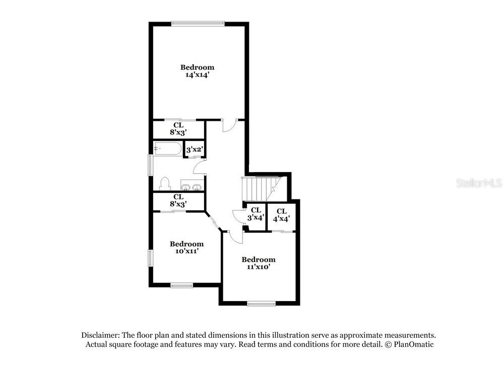 This is a floor plan showing three bedrooms, two closets, and a bathroom — 8344 LAKE AMHURST TRAIL, ORLANDO, FL