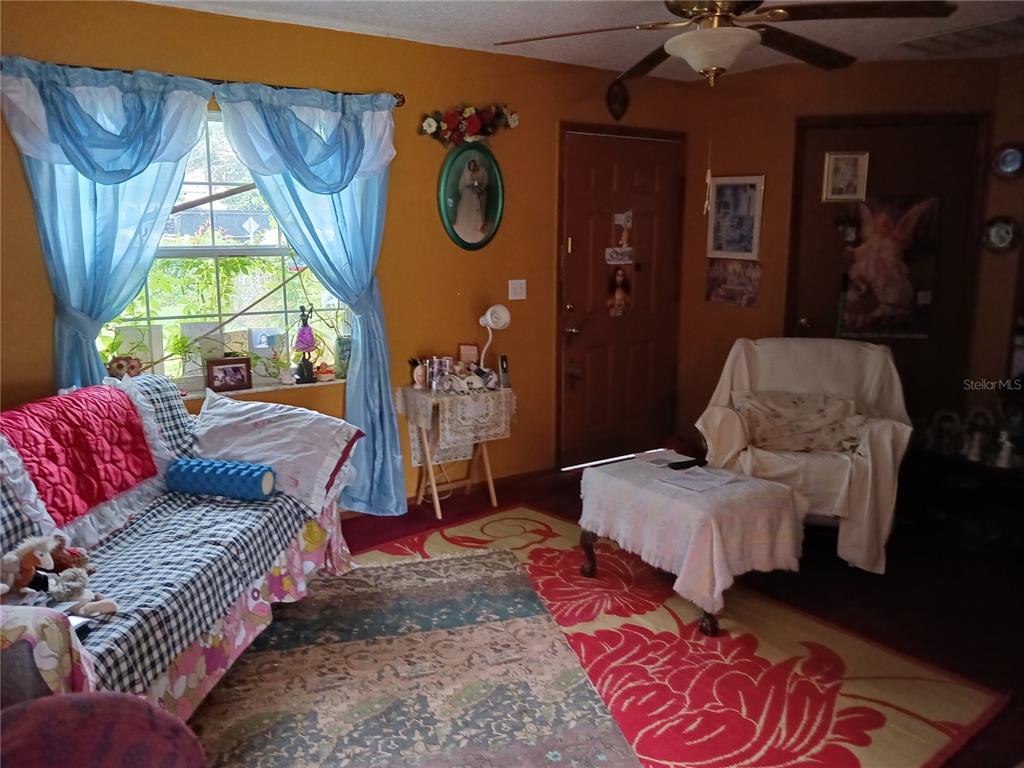 A living room features a sofa, an armchair with an ottoman, and a patterned area rug — 325 ELIZABETH AVENUE, MASCOTTE, FL