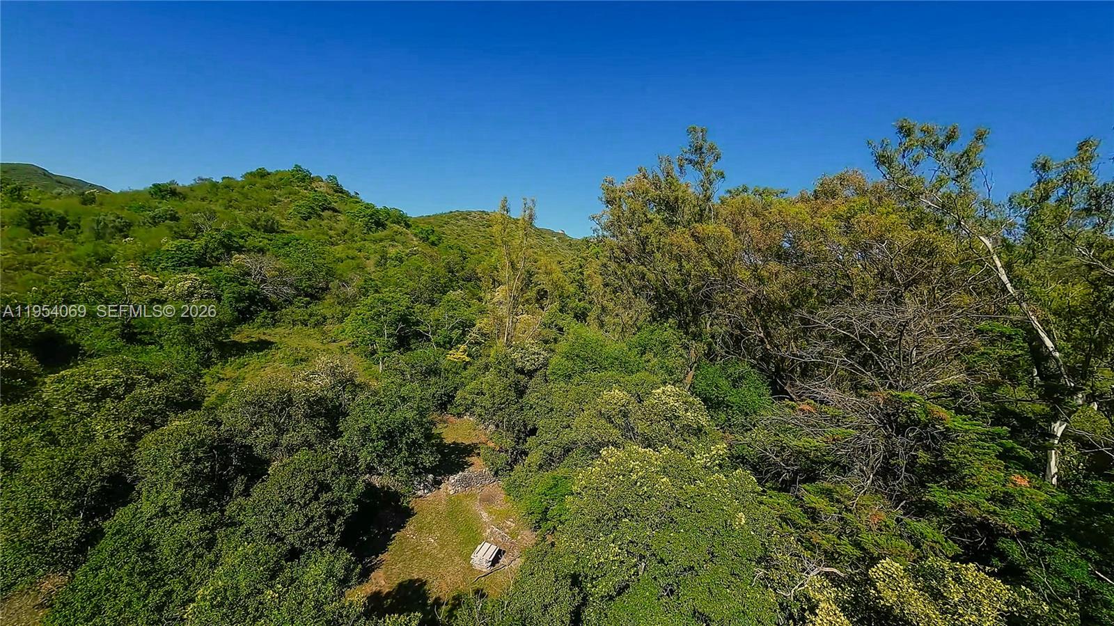 An aerial view shows a small clearing surrounded by dense green trees and hills — 1 Segundo Paredon, ALTA GRACIA, 5186, FL
