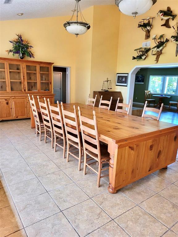 A dining room features a long wooden table, matching chairs, and wall-mounted fish decor — 807 NEPTUNE ROAD, KISSIMMEE, FL