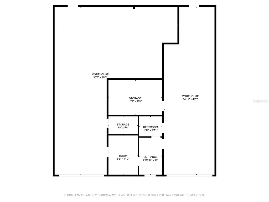 This is a floor plan of a commercial warehouse space with multiple storage and utility rooms — 200 WALER WAY UNIT G&H, ST AUGUSTINE, FL