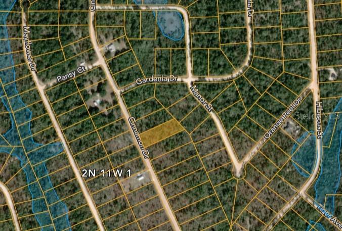 This is a satellite map showing a highlighted vacant lot located along Cinnamon Drive — CINNAMON DRIVE, MARIANNA, FL