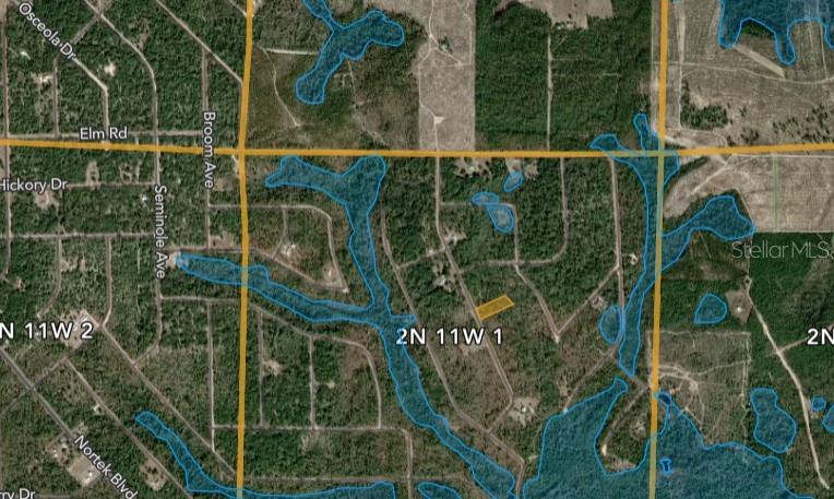 This map shows a highlighted rectangular property lot surrounded by wooded areas and blue outlines — CINNAMON DRIVE, MARIANNA, FL