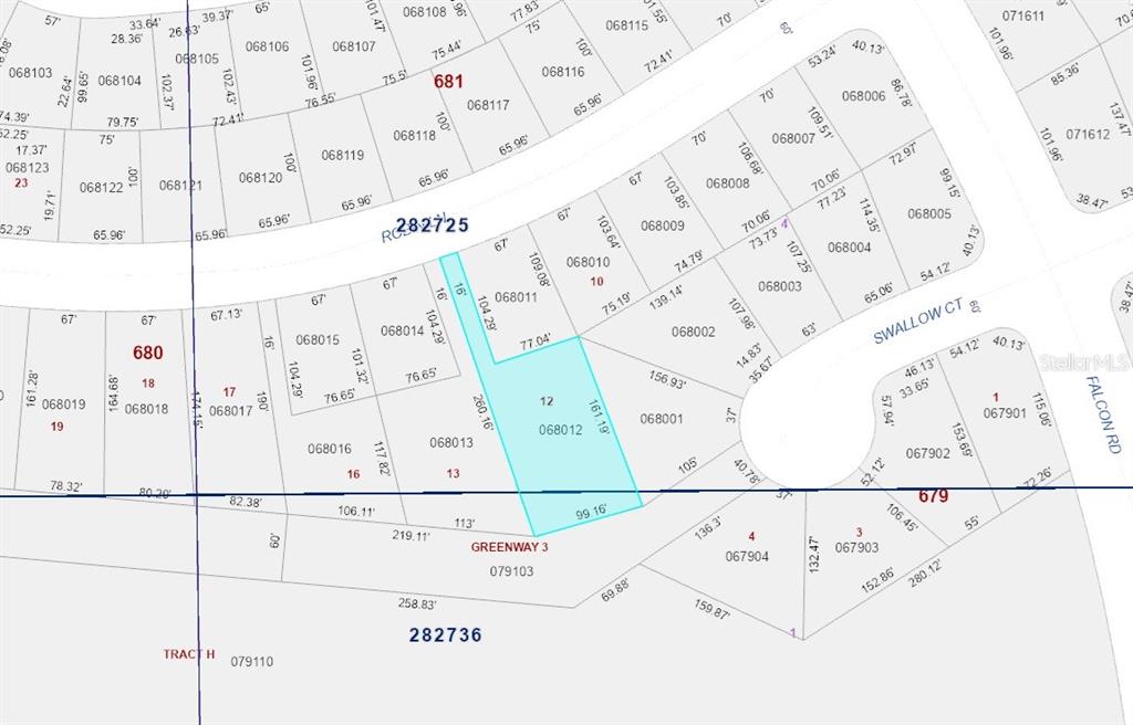 This image is a property tax map showing parcel boundaries and lot dimensions — 0 ROBIN LANE, POINCIANA, FL