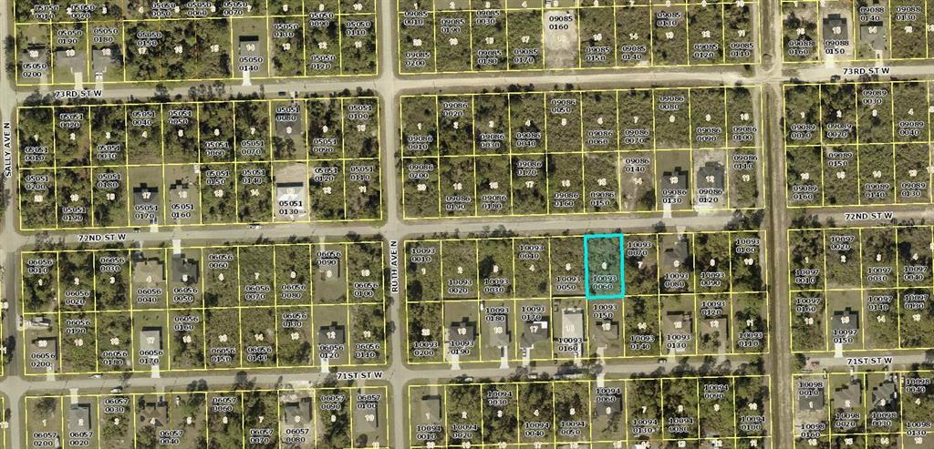 This is an aerial map showing residential lots and streets in a suburban neighborhood — 3209 72ND ST W, LEHIGH ACRES, FL