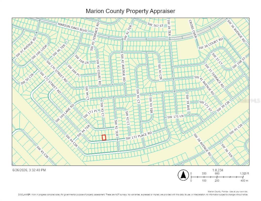 This is a property tax map showing residential lots and streets in Marion County, Florida — 0 SW 172ND PL RD, OCALA, FL