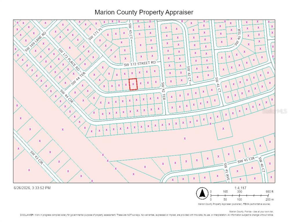 This is a property map showing residential lots in a Marion County neighborhood — 0 SW 172ND PL RD, OCALA, FL
