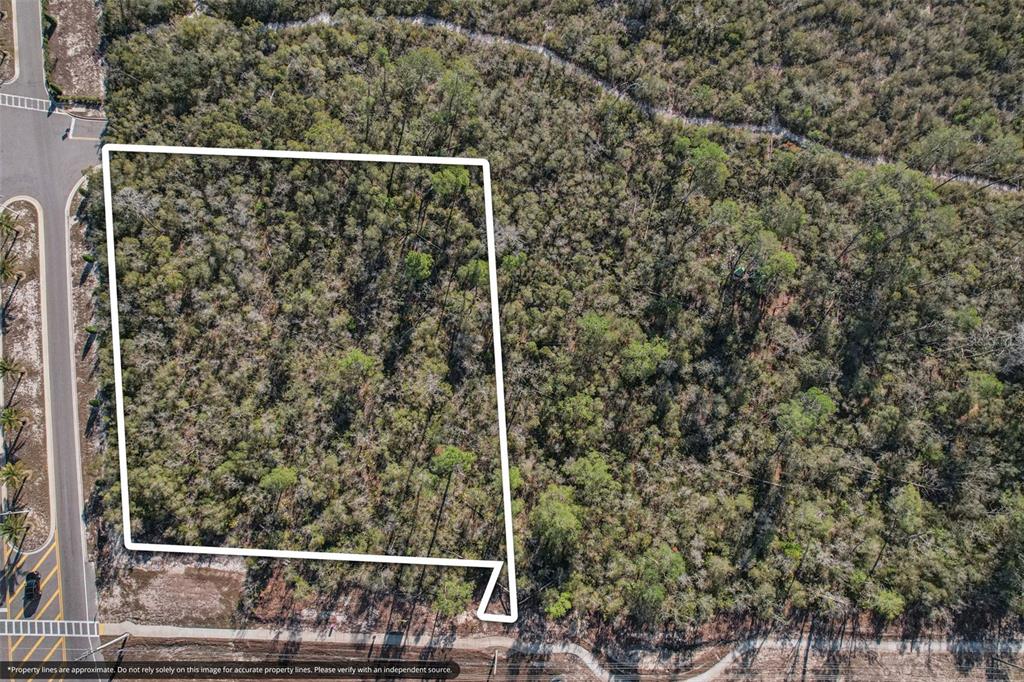 An aerial view shows a rectangular, wooded plot of land outlined in white — 6414 COMMERCIAL WAY, WEEKI WACHEE, FL