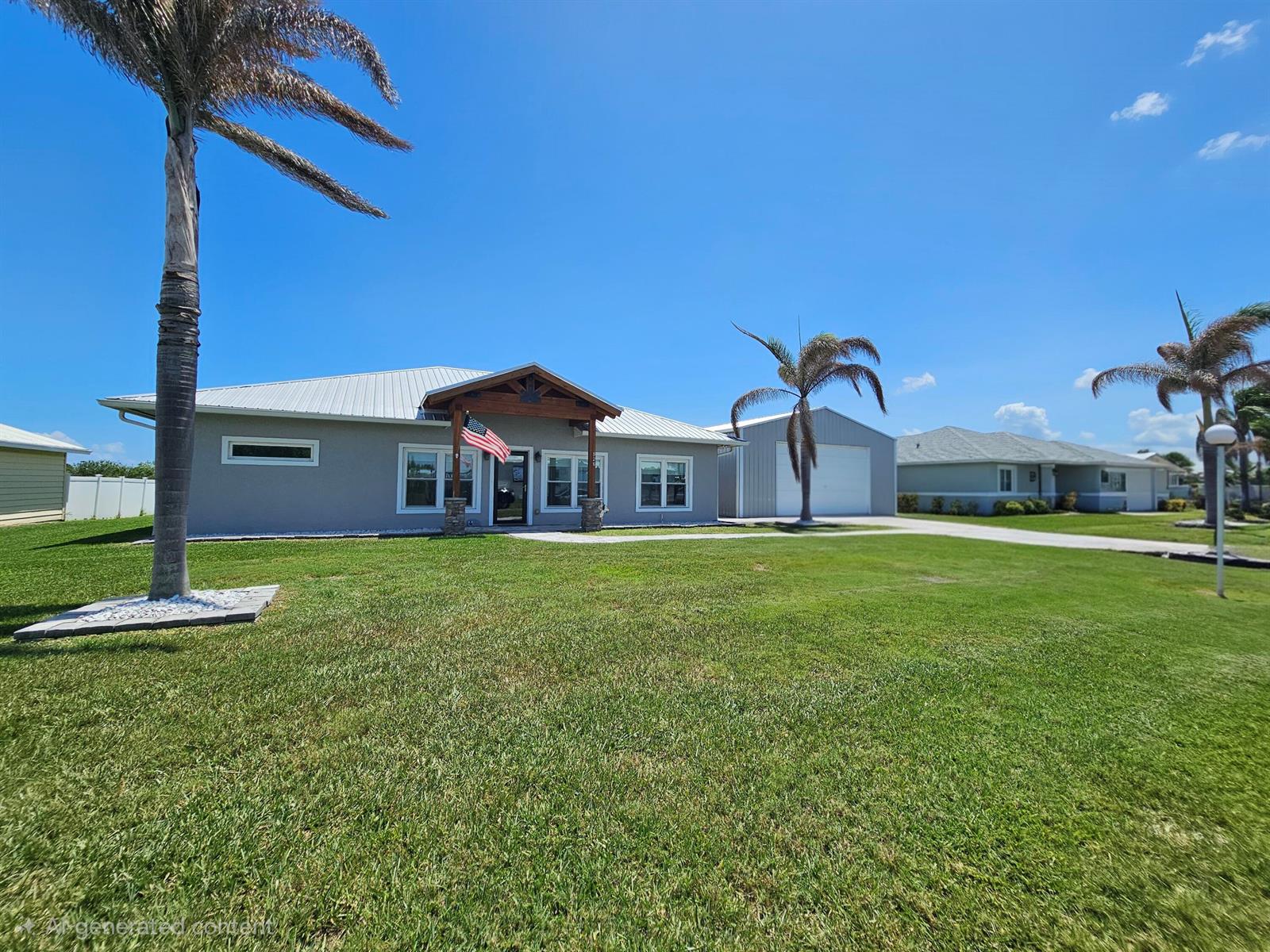A grey single-story house with a metal roof, front porch, and detached garage — 926 SW 44th Boulevard, Okeechobee FL 34974, OKEECHOBEE, FL