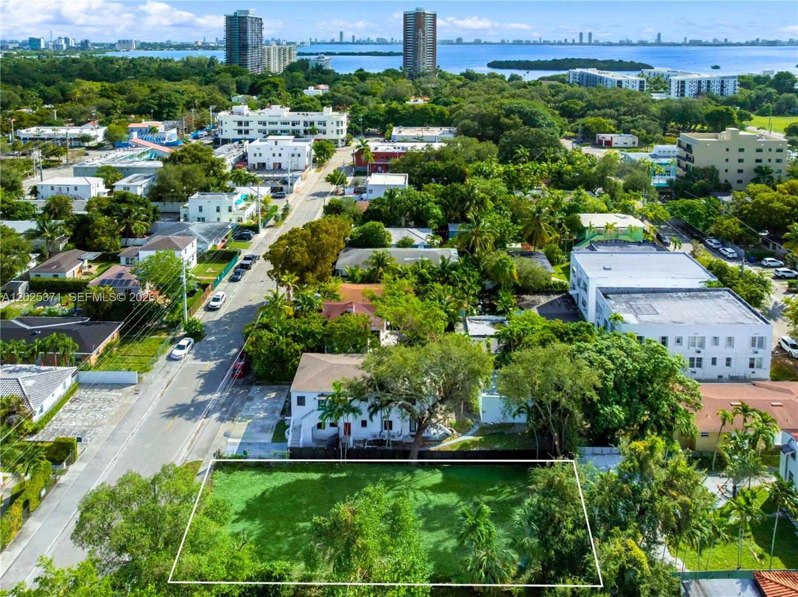 An aerial view shows a vacant rectangular lot outlined in white next to a residential street — 508 NE 67th St, Miami FL 33138, MIAMI, FL