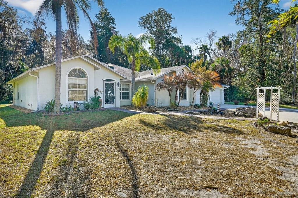 A single-story house with a light-colored exterior, a palm tree, and a large front yard — 2576 SHILO GLYNN LANE, NEW SMYRNA BEACH, FL